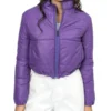 Women Purple Cropped Puffer Jacket - Trendy Leather Jackets