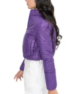 Women Purple Cropped Puffer Jacket Side - Trendy Leather Jackets