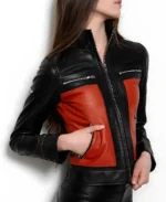 Women's Black And Red Anime Biker Leather Jacket - Trendy Leather Jackets