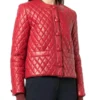 Women’s Collarless Quilted Leather Jacket - Trendy Leather Jackets