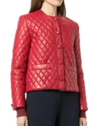 Women’s Collarless Quilted Leather Jacket - Trendy Leather Jackets
