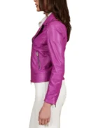 Women's Lilac Natural Pink Biker Leather Jacket Side - Trendy Leather Jackets