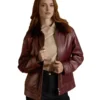 Women's Maroon Shearling Collar Leather Jacket - Trendy Leather Jackets