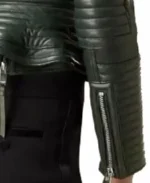 Peplum Waist Moto Leather Jacket Cuffs - Trendy Leather Jackets