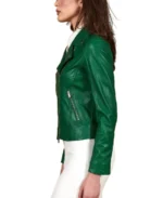 Women's Short Green Natural Leather Jacket Side View - Trendy Leather Jackets