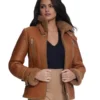 Women's Silky Brick Brown Shearling Jacket - Trendy Leather Jackets