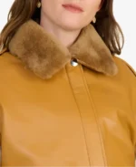 Women's Tan Brown Leather Jacket Closeup - Trendy Leather Jackets