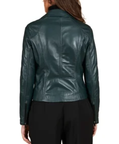 Shop The Women Green Natural Biker Leather Jacket - Trendy Leather Jackets