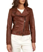 Women Chiodo Brown Biker Leather Jacket - Trendy Leather Jackets