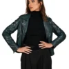Women Green Natural Biker Leather Jacket - Trendy Leather Jackets