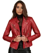 Women Red Quilted Biker Leather Jacket - Trendy Leather Jackets