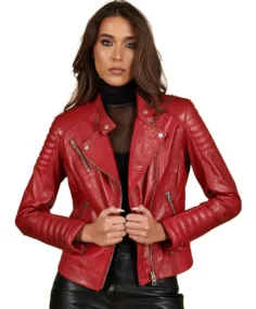 Women Red Quilted Biker Leather Jacket - Trendy Leather Jackets