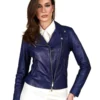 Women Navy Natural Biker Leather Jacket - Trendy Leather Jackets