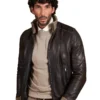 Men Dark Brown Sheepskin Bomber Jacket - Trendy Leather Jackets