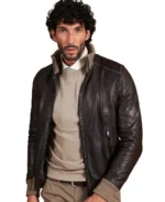 Men Dark Brown Sheepskin Bomber Jacket - Trendy Leather Jackets