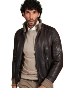 Men Dark Brown Sheepskin Bomber Jacket - Trendy Leather Jackets