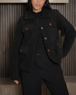 Women's Signature Black Faux Sherpa Jacket Front - Trendy Leather Jackets