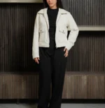 Women's Signature Cream Faux Suede Jacket Front View - Trendy Leather Jackets