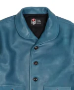 1920s Blue Classic Leather Jacket Closeup - Trendy Leather Jackets
