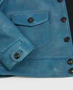 1920s Blue Classic Leather Jacket Cuffs - Trendy Leather Jackets