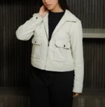 Women's Signature Cream Faux Suede Jacket Front - Trendy Leather Jackets