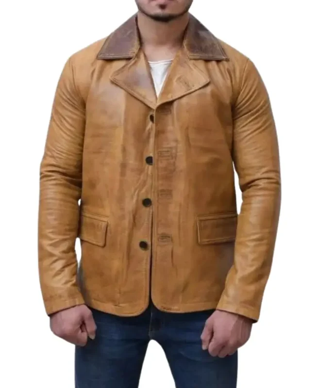 Men's Plain Brown Leather Coat