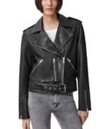 Women Black Biker Vegan Leather Jacket Front - Trendy Leather Jackets