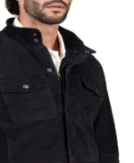 Saharan Black Suede Leather Jacket Closeup - Trendy Leather Jackets