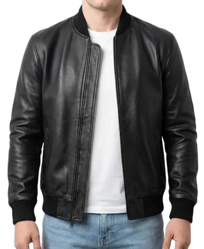 Classic Black Bomber Leather Jacket - Trendy Leather Jackets