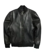 Classic Black Bomber Leather Jacket Front - Trendy Leather Jackets