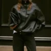 Funnel Neck Black Faux Leather Jacket - Trendy Leather Jackets