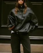 Funnel Neck Black Faux Leather Jacket - Trendy Leather Jackets