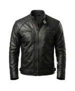 Ionic Black Motorcycle Leather Jacket Front - Trendy Leather Jackets