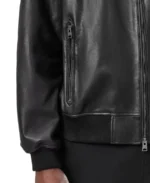 Kino Oversized Leather Bomber Jacket Closeup - Trendy Leather Jackets