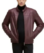 Man's Bowen Burgundy Leather Jacket Front - Trendy Leather Jackets