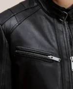 Man's Ronan Black Leather Jacket Closeup - Trendy Leather Jackets- Trendy Leather Jackets