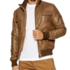 Men Brown Sheepskin Leather Bomber Jacket - Trendy Leather Jackets