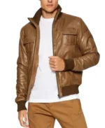 Men Brown Sheepskin Leather Bomber Jacket - Trendy Leather Jackets
