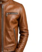 Men Brown Slim Fit Leather Jacket Side - Trendy Leather Jackets