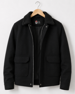 Men Signature Black Wool Blend Felt Jacket - Trendy Leather Jackets