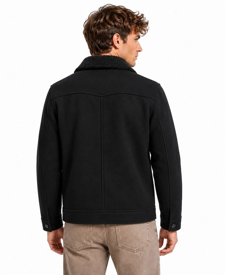 Men'S Signature Black Wool Blend Felt Jacket 4 Men Signature Black Wool Blend Felt Jacket Back Side - Trendy Leather Jackets