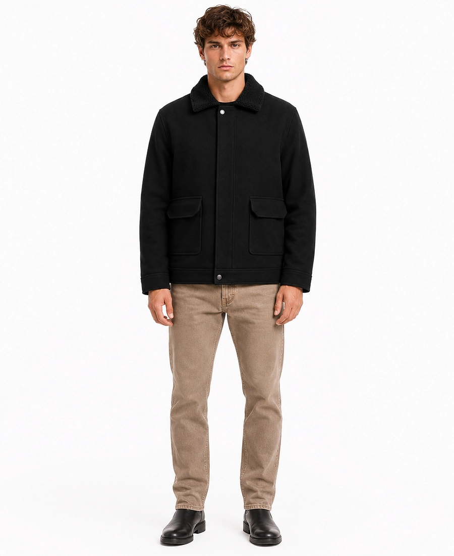 Men'S Signature Black Wool Blend Felt Jacket 7 Men Signature Black Wool Blend Felt Jacket Front View - Trendy Leather Jackets