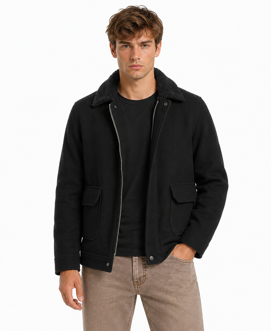 Men'S Signature Black Wool Blend Felt Jacket 5 Men Signature Black Wool Blend Felt Jacket Front - Trendy Leather Jackets