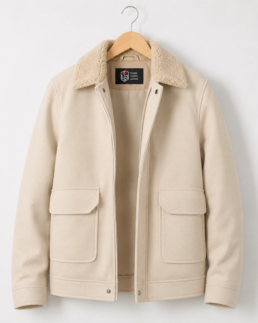 Men Signature Cream Wool Blend Felt Jacket - Trendy Leather Jackets