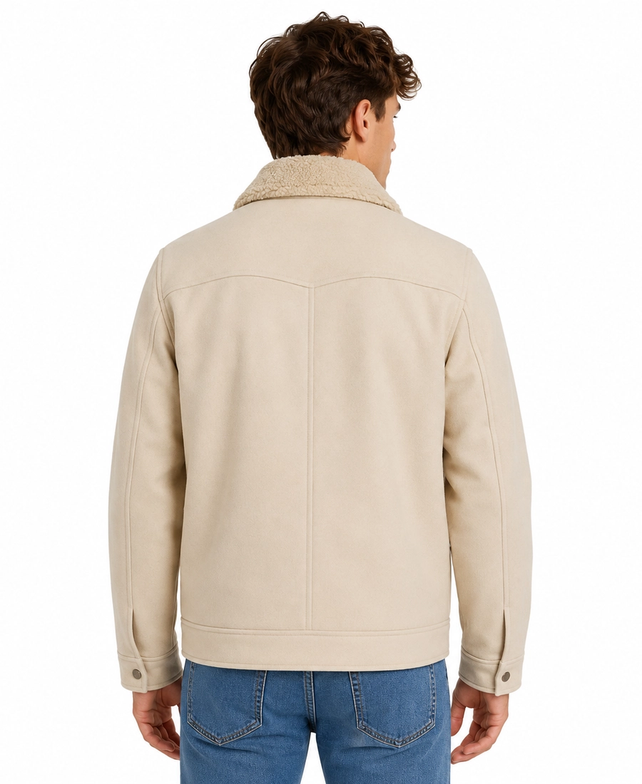 Men'S Signature Cream Wool Blend Felt Jacket 4 Men Signature Cream Wool Blend Felt Jacket Back - Trendy Leather Jackets
