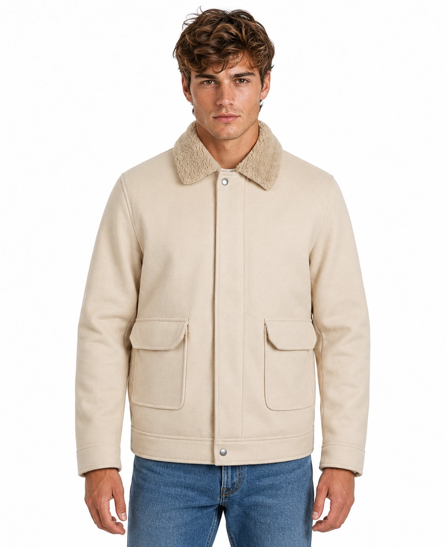 Men'S Signature Cream Wool Blend Felt Jacket 3 Men Signature Cream Wool Blend Felt Jacket Front Side - Trendy Leather Jackets