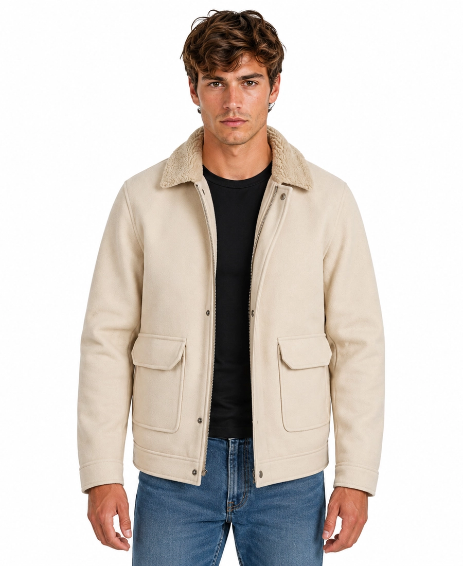 Men'S Signature Cream Wool Blend Felt Jacket 5 Men Signature Cream Wool Blend Felt Jacket Front - Trendy Leather Jackets