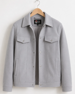 Men Signature Light Grey Wool Blend Felt Jacket - Trendy Leather Jackets