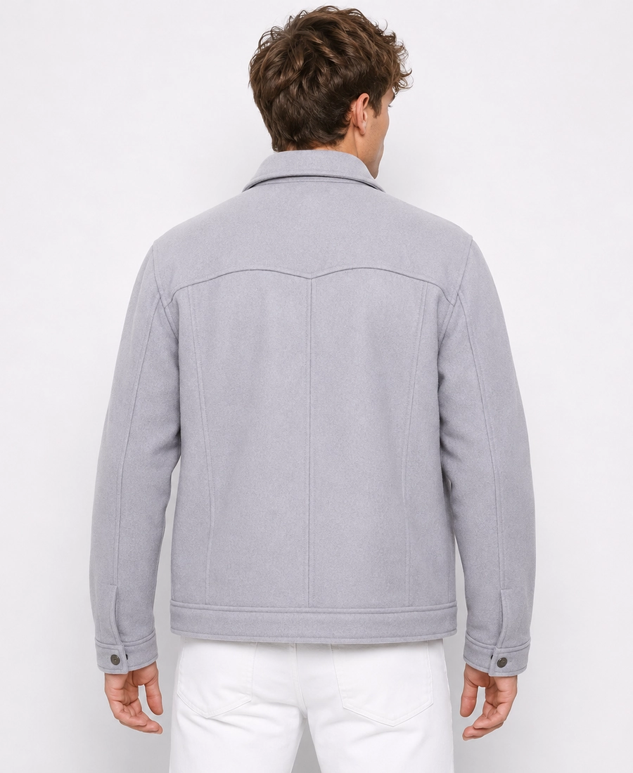 Men'S Signature Light Grey Wool Blend Felt Jacket 4 Men Signature Light Grey Wool Blend Felt Jacket Back - Trendy Leather Jackets