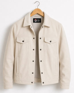 Men Signature Off White Faux Suede Jacket - Trendy Leather Jackets